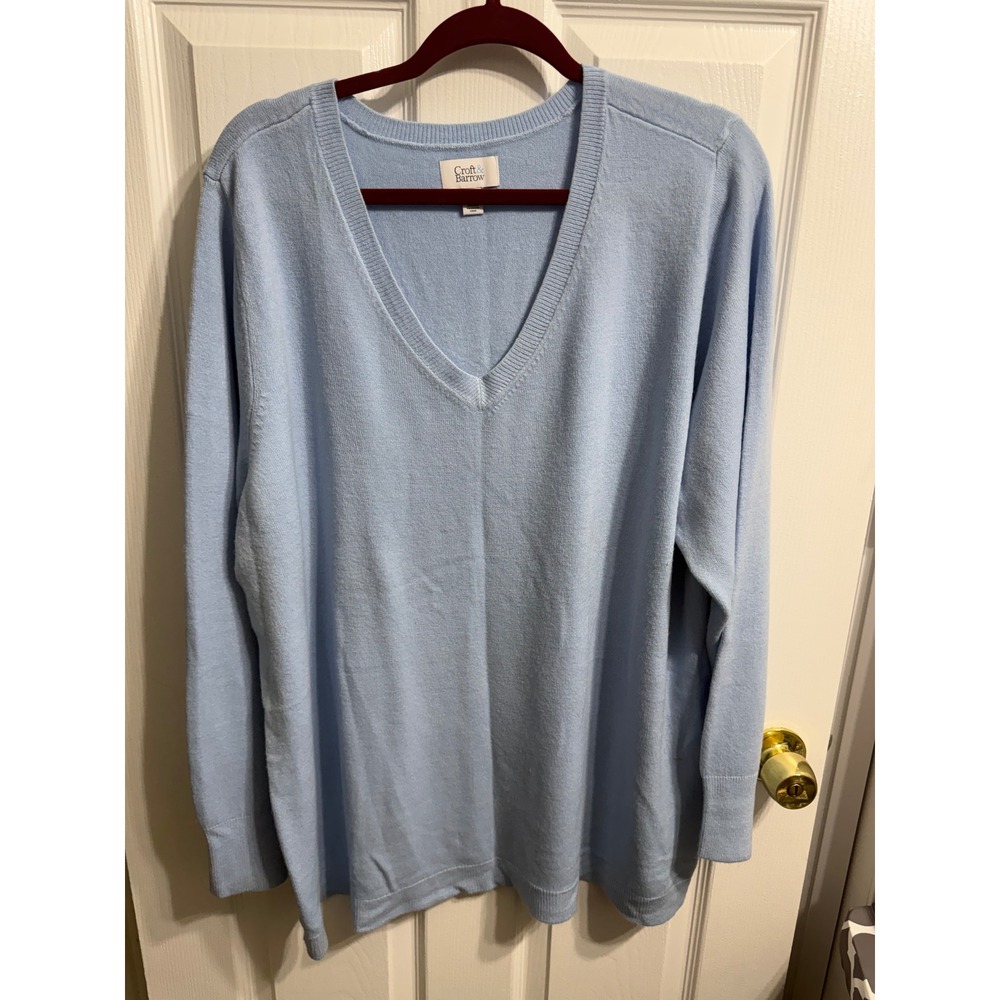 Croft & Barrow Womens Plus 3X Light Blue V-Neck Long Sleeve Pullover Sweater